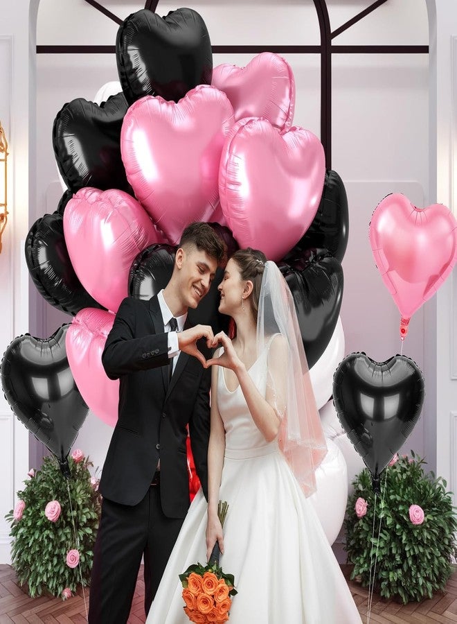 AMFIN (Pack of 10) 18 Inch Heart Foil Balloons - Light Pink & Black - Image 4